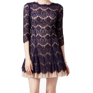 Betsy & Adam Navy Open-back Lace Overlay Dress 2